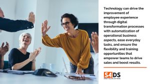 Sales team celebrating milestones after implementing S4DS Software to improve employee experience